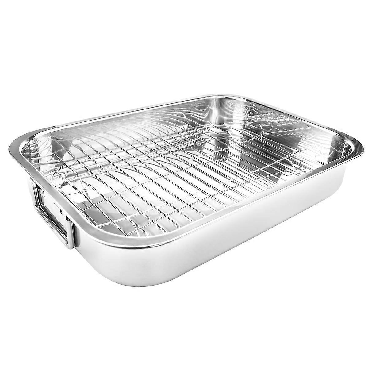 Stainless Steel Roasting Pan With Rack Quarter Sheet Rectangular Bake Pan 36x26x6 cm With Handles For Turkey Vegetables