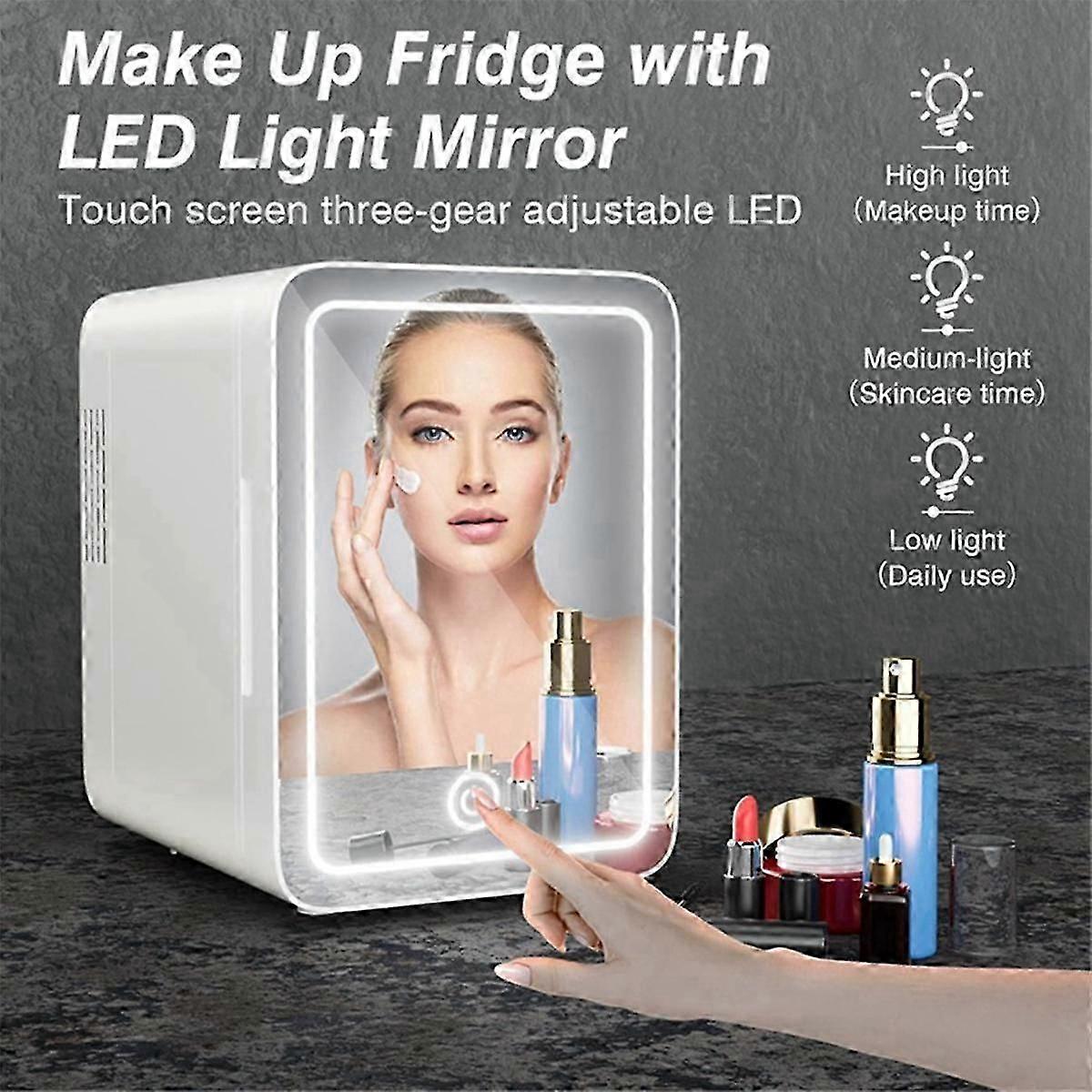 suitable for 6L Makeup Fridge with LED Light Mirror Mini Fridge for Bedroom Car Small Refrigerator for Cosmetics-FO SHAN RAN WANG