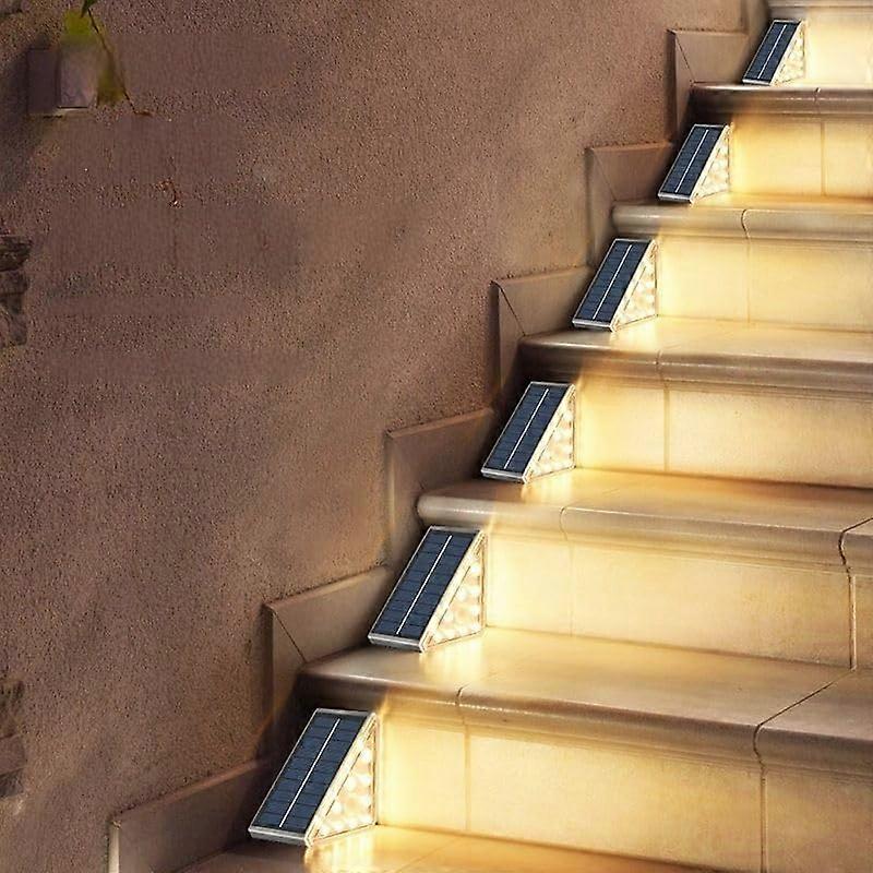Solar Waterproof Triangular Stair Step Lights, 3-Pack LED Outdoor Garden Pathway Lights with Smart Light-Sensing System