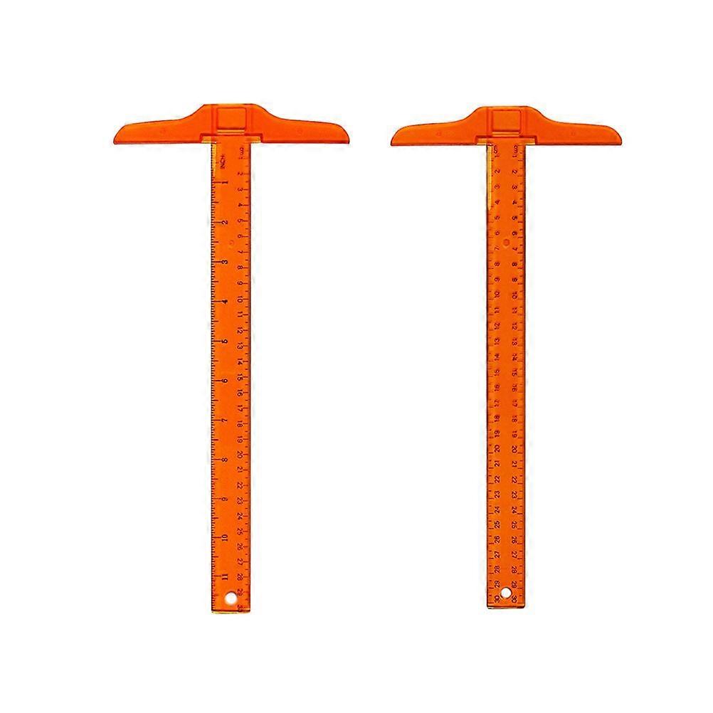 2PCS 30cm T-Square Double Side Scale T Shape Ruler Plastic Measuring Tool for Drafting and General Layout Work - inch/cm and double cm (Orange)