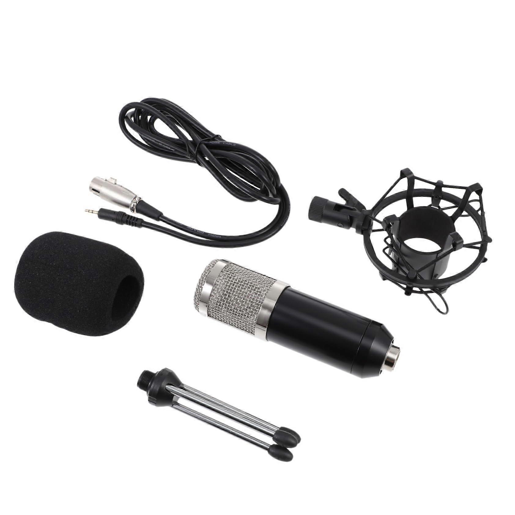Wired Microphone for Pc Music Condenser Microphone 48v Set Black Silver for Singing Meetings