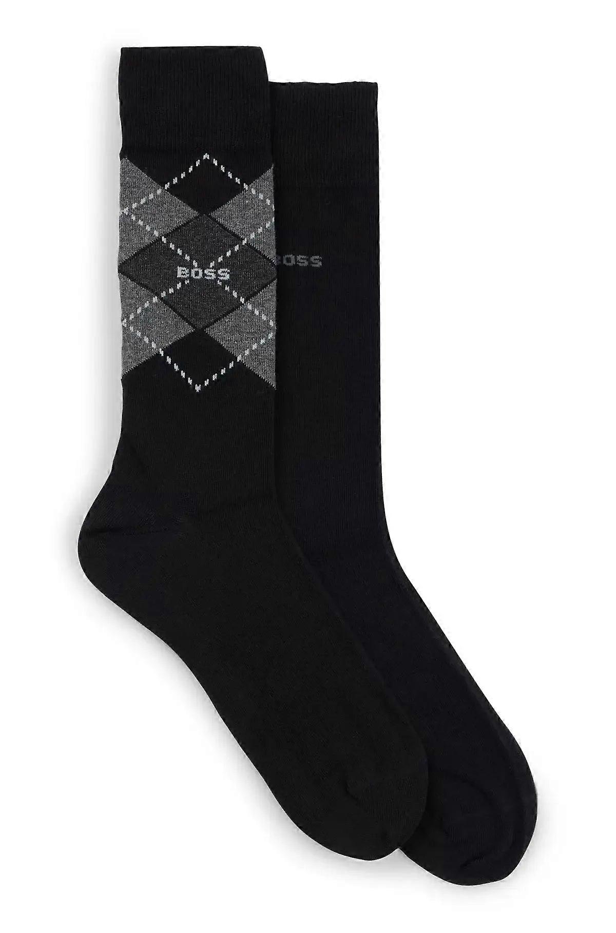 Boss 2 Pack Argyle Socks In A Cotton Blend - Black