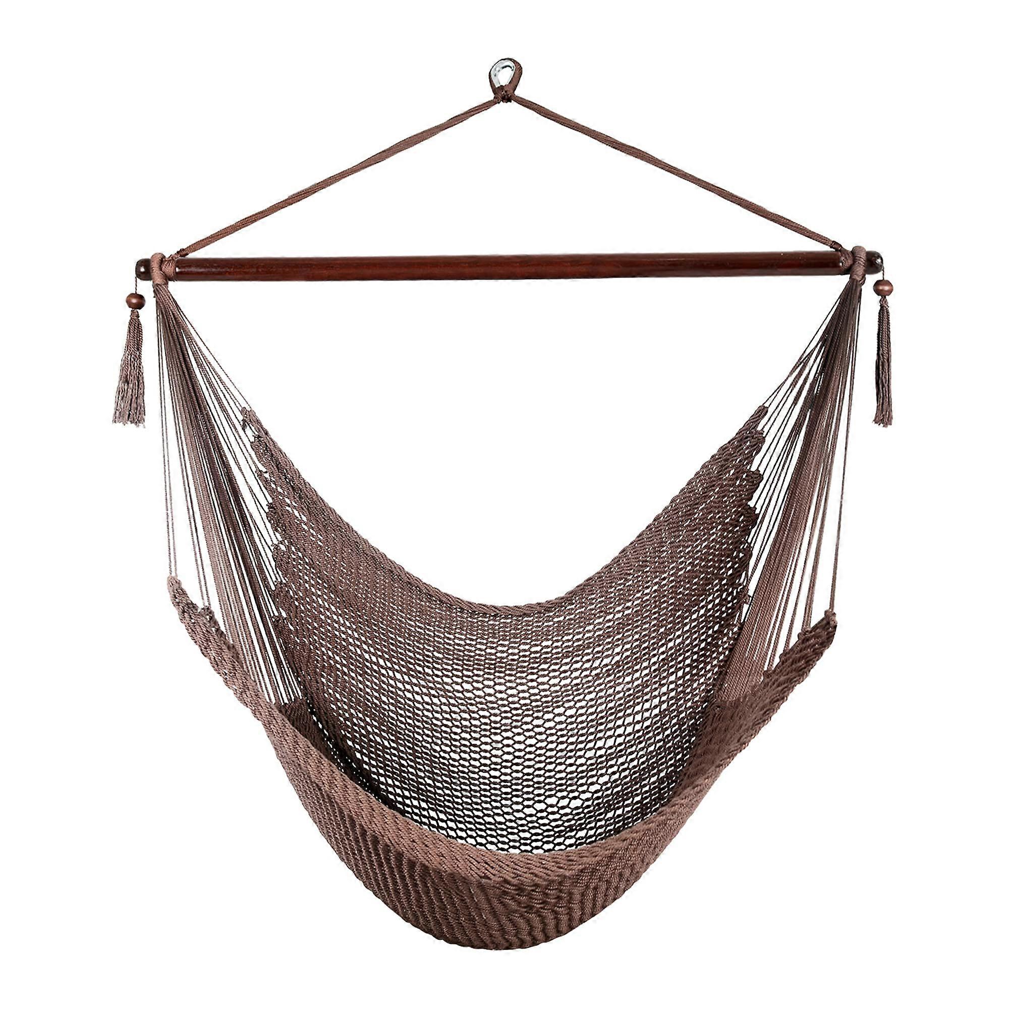 Hammock Chair with Hardwood Spreader Bar, Dark Brown Caribbean Hanging Chair for Indoor Outdoor Use, Supports Up to 330 lbs