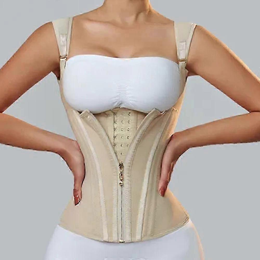 Fajas Colombianas Women Double Compression Waist Trainer Corset with Bone Adjustable Zipper and Hook-eyes Flat Belly Body Shaper