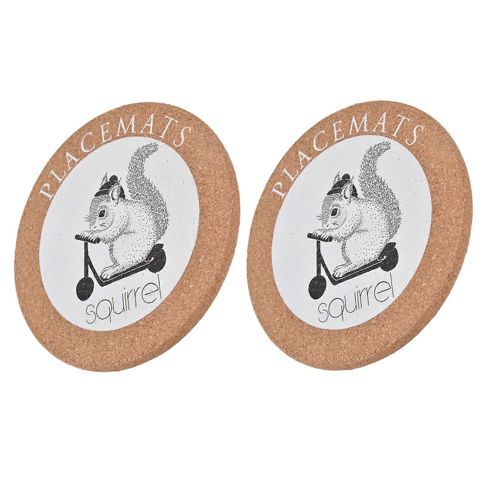 2Pcs Cork Coasters Cute Squirrel Animal Pattern Round Placemats