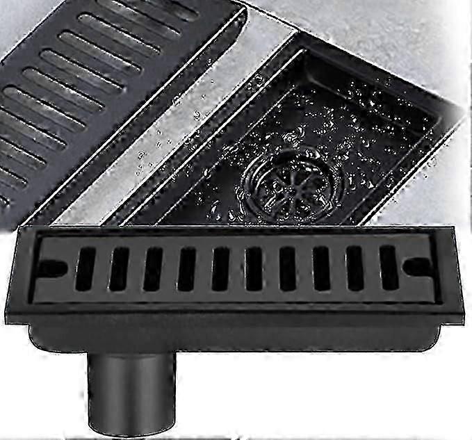 Rectangular Floor Drain, Black Stainless Steel Floor Drain 20x10cm Shower Floor Drain with Double Filter for Toilet Bathroom Drainage Kitchen Balcony