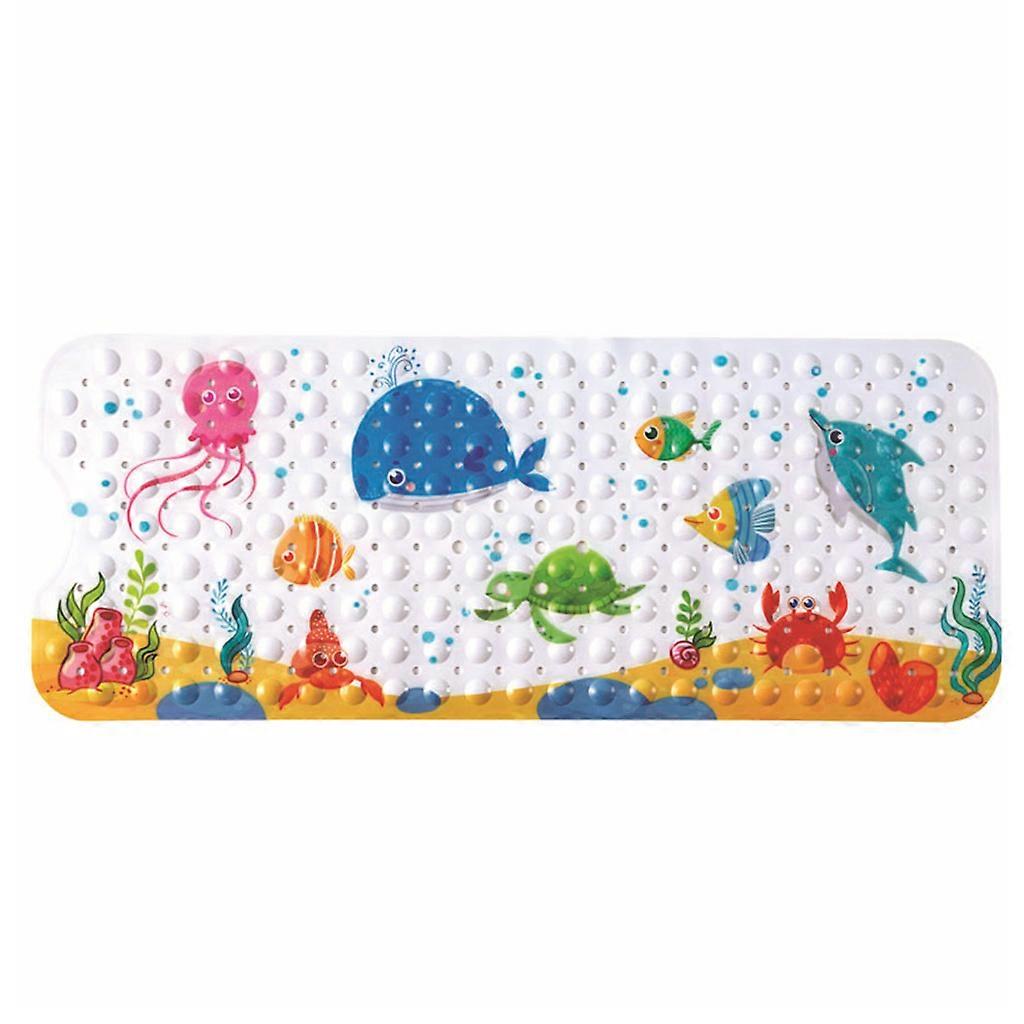 Kids Bath Tub Shower Mat Cute Cartoon Animal Pattern Bathtub Non-Slip Pad with Suction Cup Drain Holes Bathroom Toilet Floor Rug Carpet Footpad