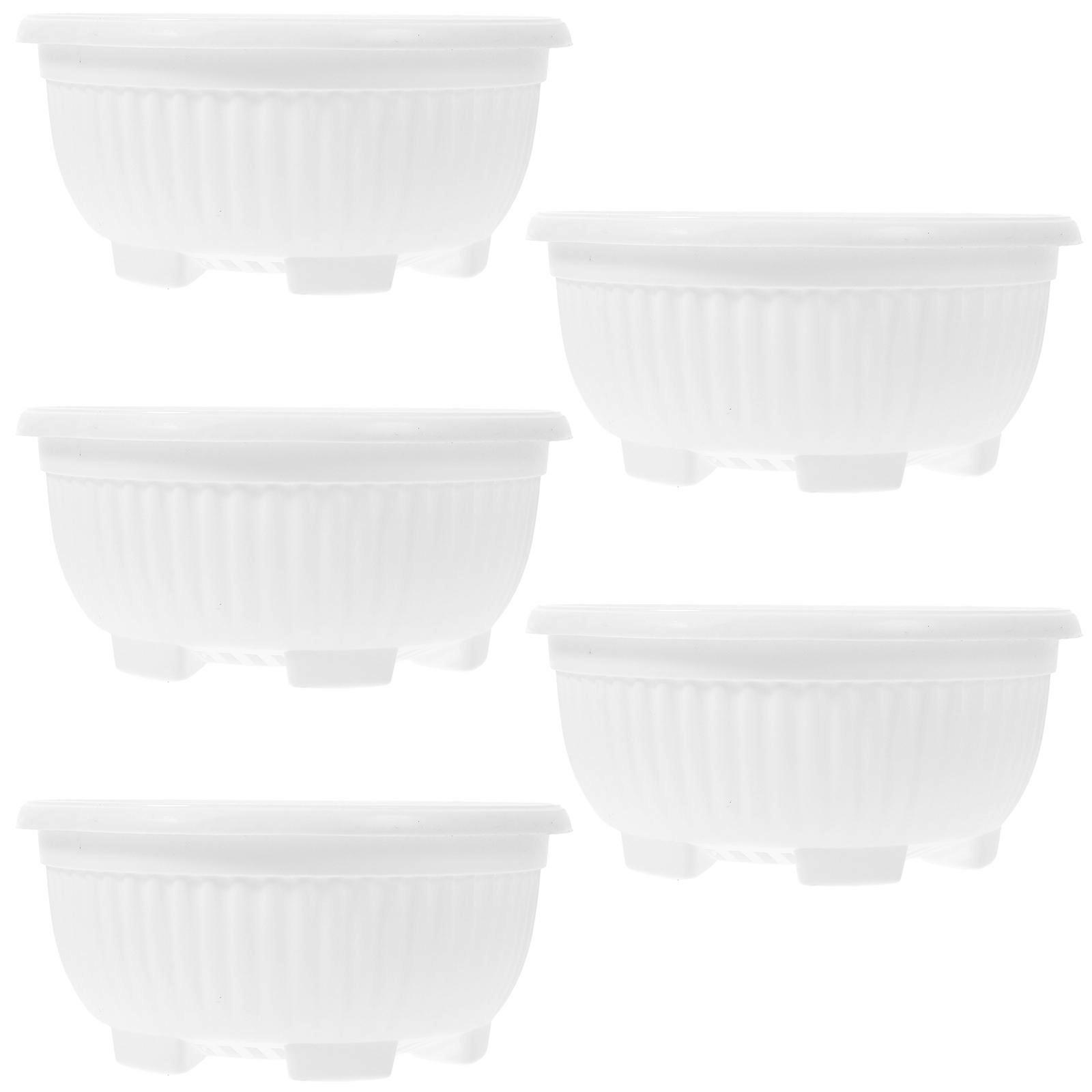 5 قطع كبيرة من البلاستيك الأبيض حديقة وعاء الغرض مع تصريف للعصارة الداخلية والخارجية ، بونساي ، الصبار - أواني النباتات الضحلة متعددة الاستخدامات