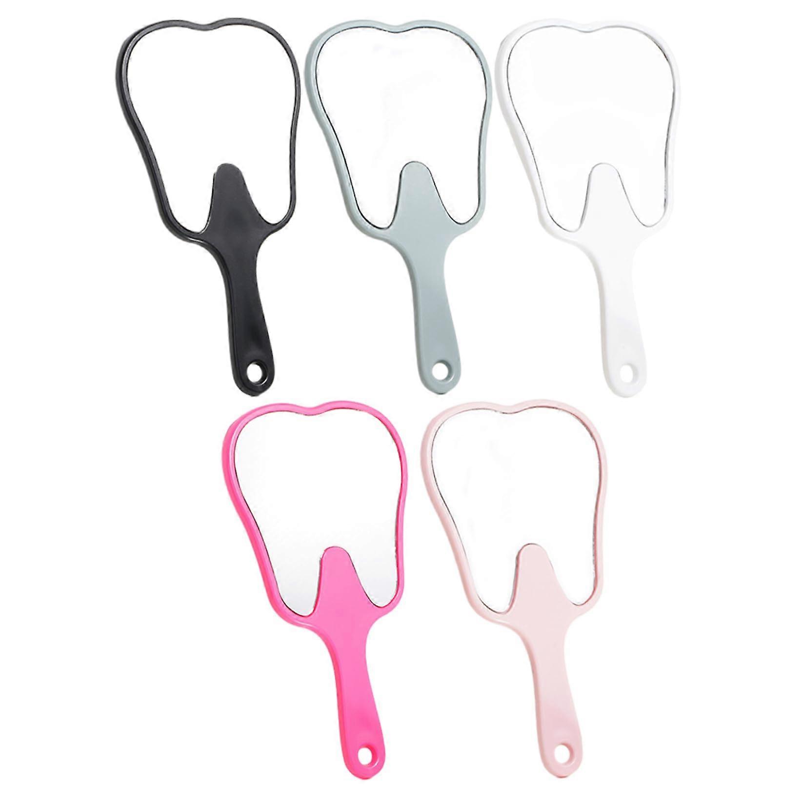 5pcs Tooth Mirrors Handheld High Definition Tooth-Shaped Mirrors 6.3 x 3.4 Inch with Extended Handle
