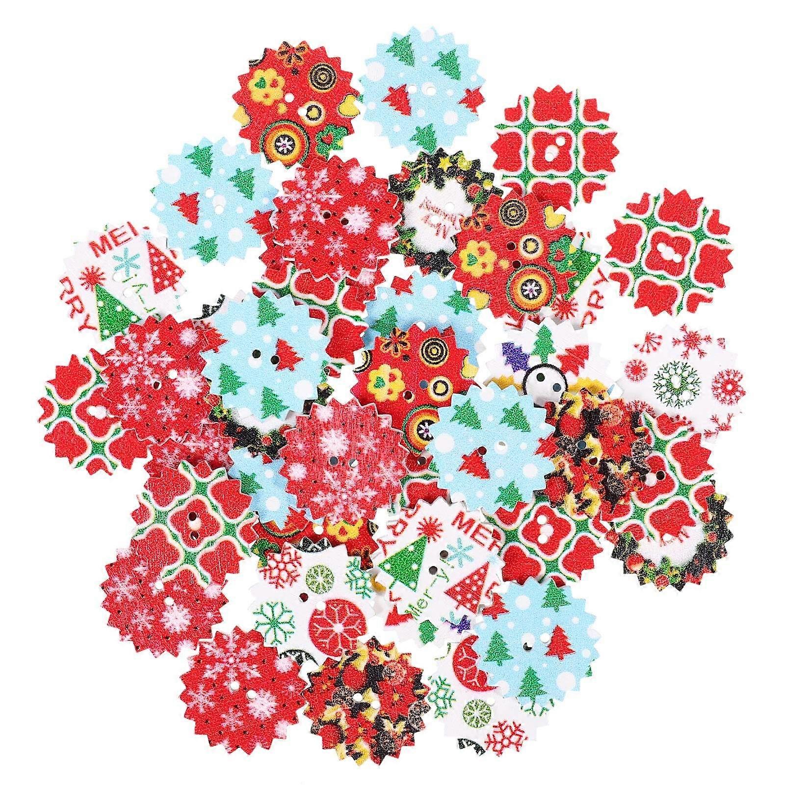 Sewing Craft Decorative Wooden Gear Buttons Christmas Theme 24*24mm Assorted Color 50Pcs
