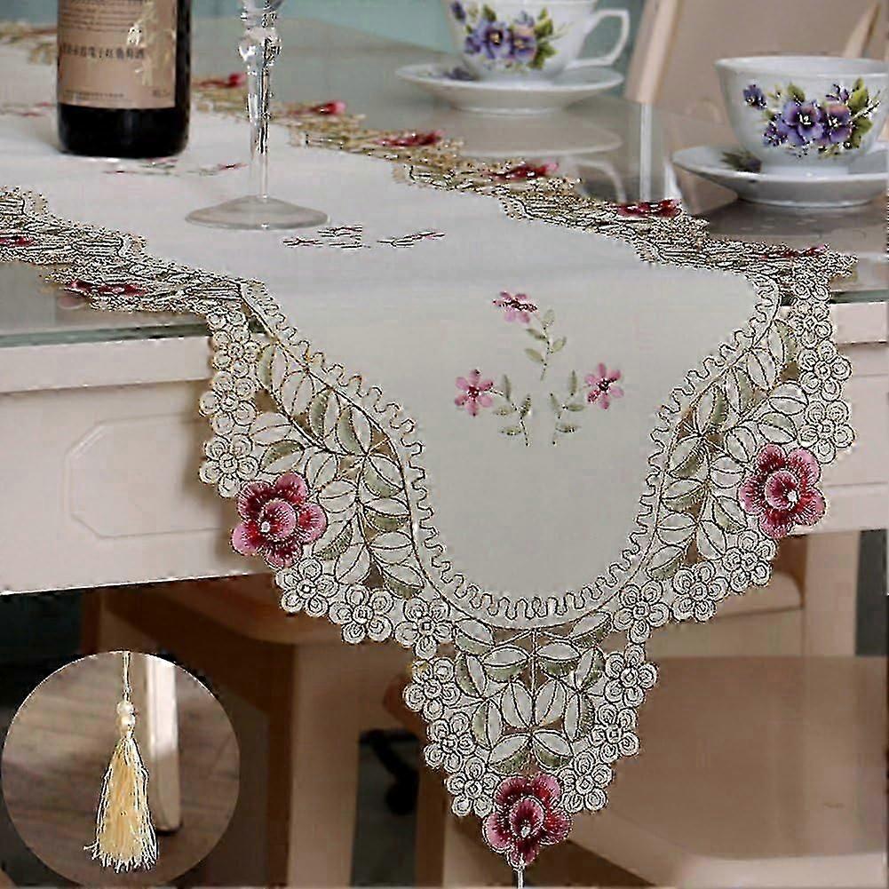 Washable Table Runner,Wedding Tea Table Cover Decor Tablecloth Embroidered Flowers Table Runner,40x176cm