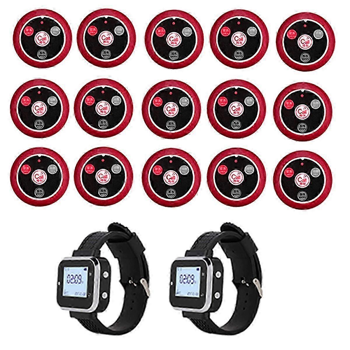 Wireless Waiter Pager System with 15m Call Buttons for Restaurant Tables, 2Watch Transmitter