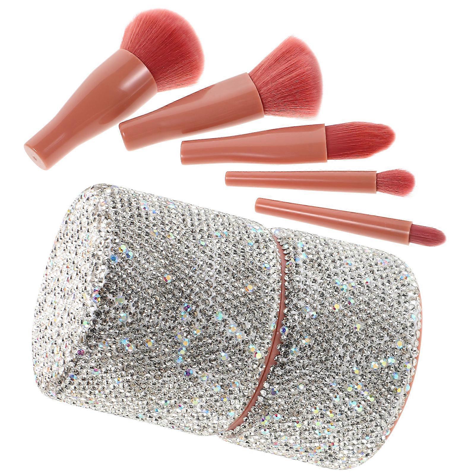 Portable Makeup Brush Set with Holder Bling Travel Organizer for Eyeshadow, Foundation & Lip Brushes Dustproof & Compact Design for Home and