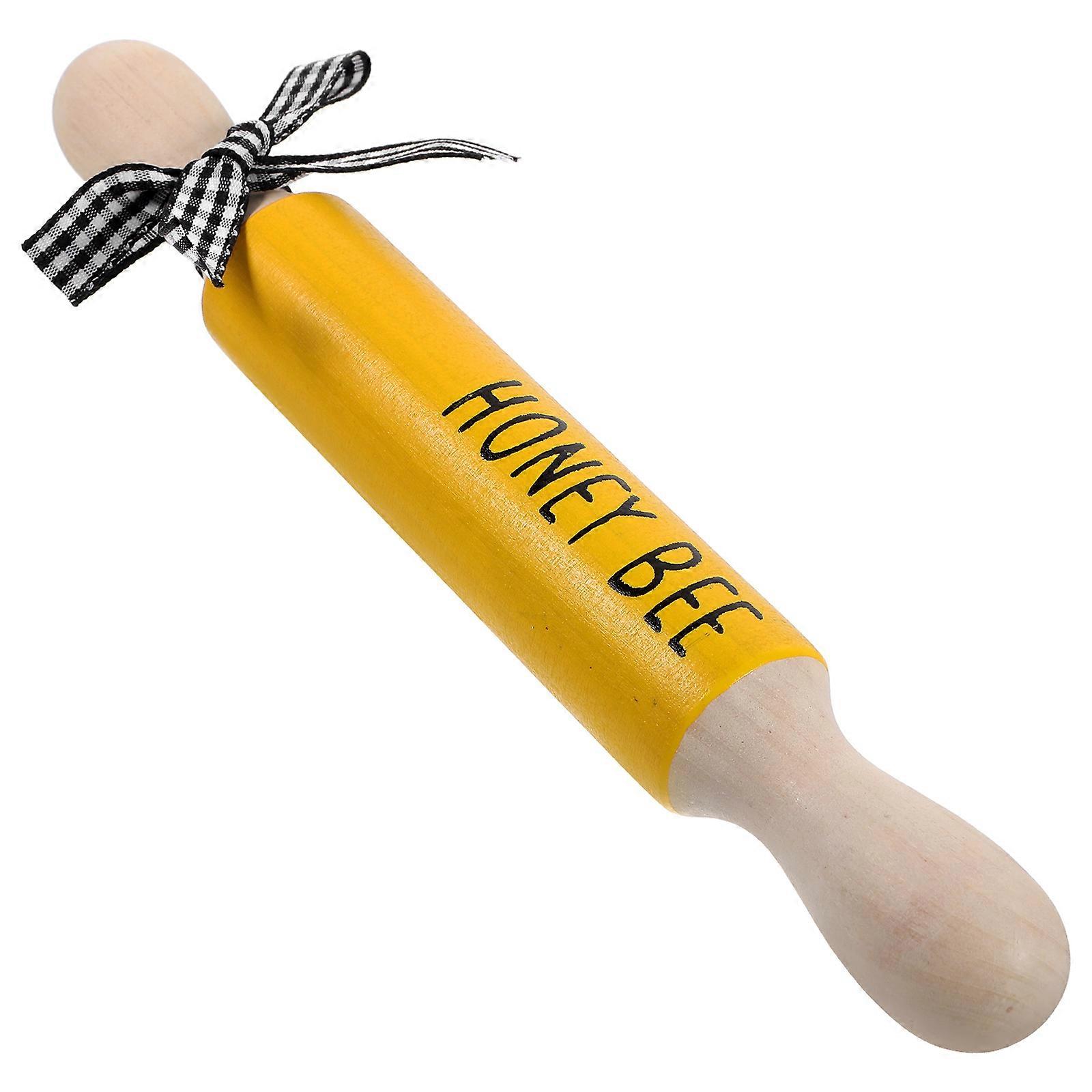 Rolling Pin Decoration Yellow Cylindrical Wood Material Farmhouse Decor 7.9X1.0X1.0in Table Centerpiece 1Pack