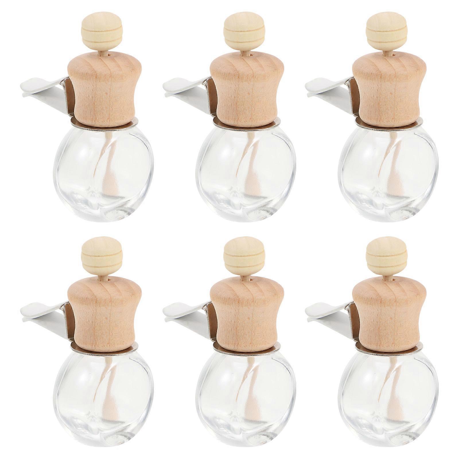 Glass Essential Oil Bottles for Storage Rotatable Perfume Containers with Wooden Lids 6 Pieces