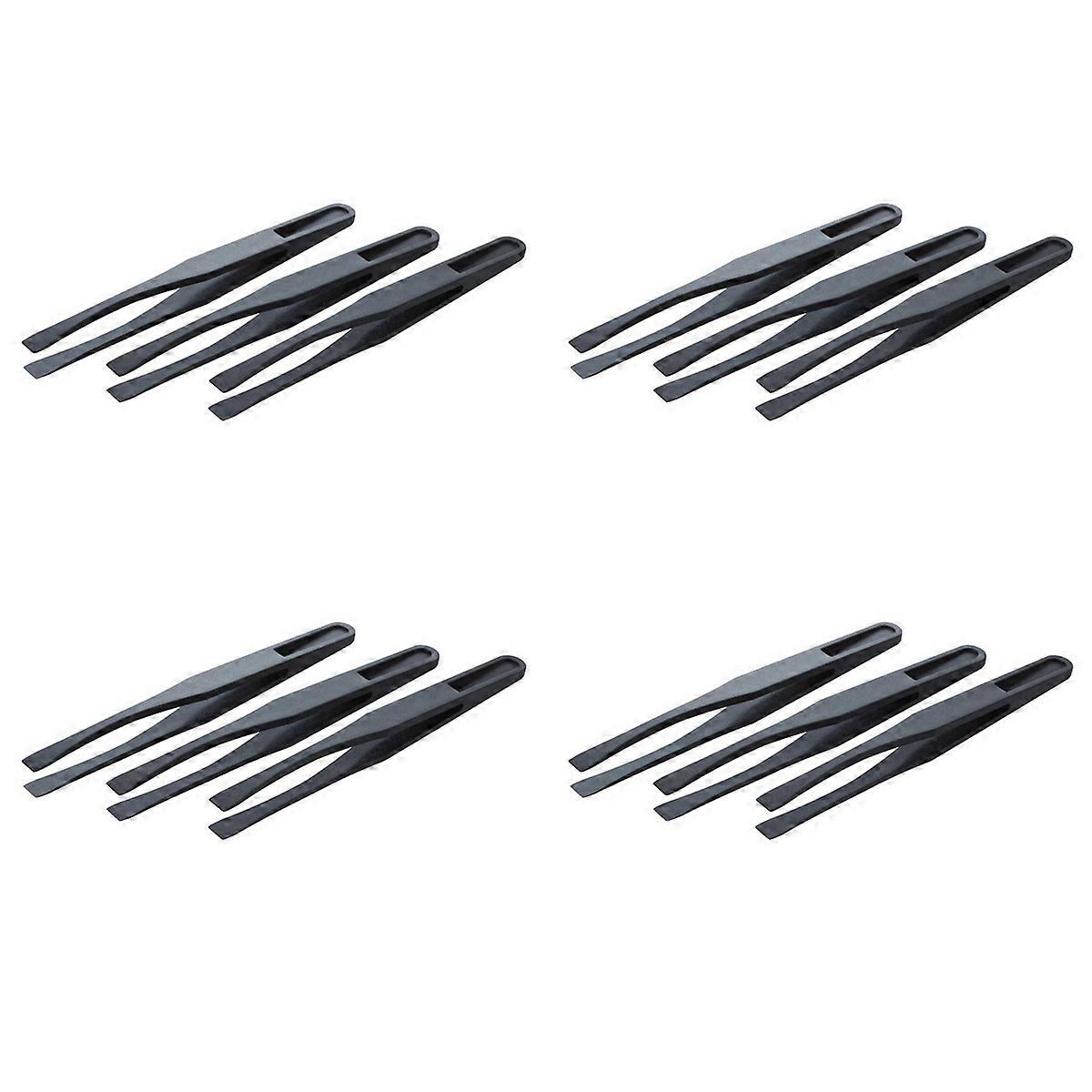 115mm Tip Black Plastic Anti-static Tweezers 3 Pcs