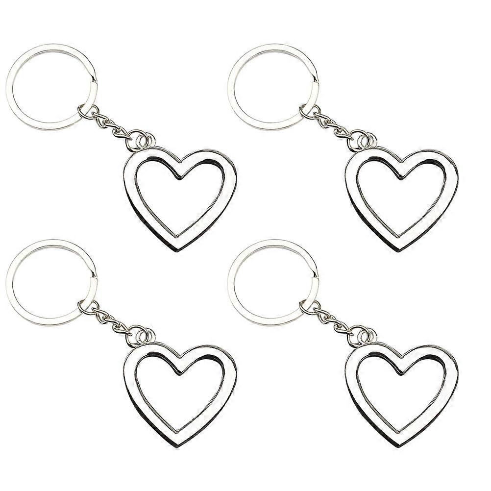 Shiny Heart Keychain Silver Charm 4Pcs