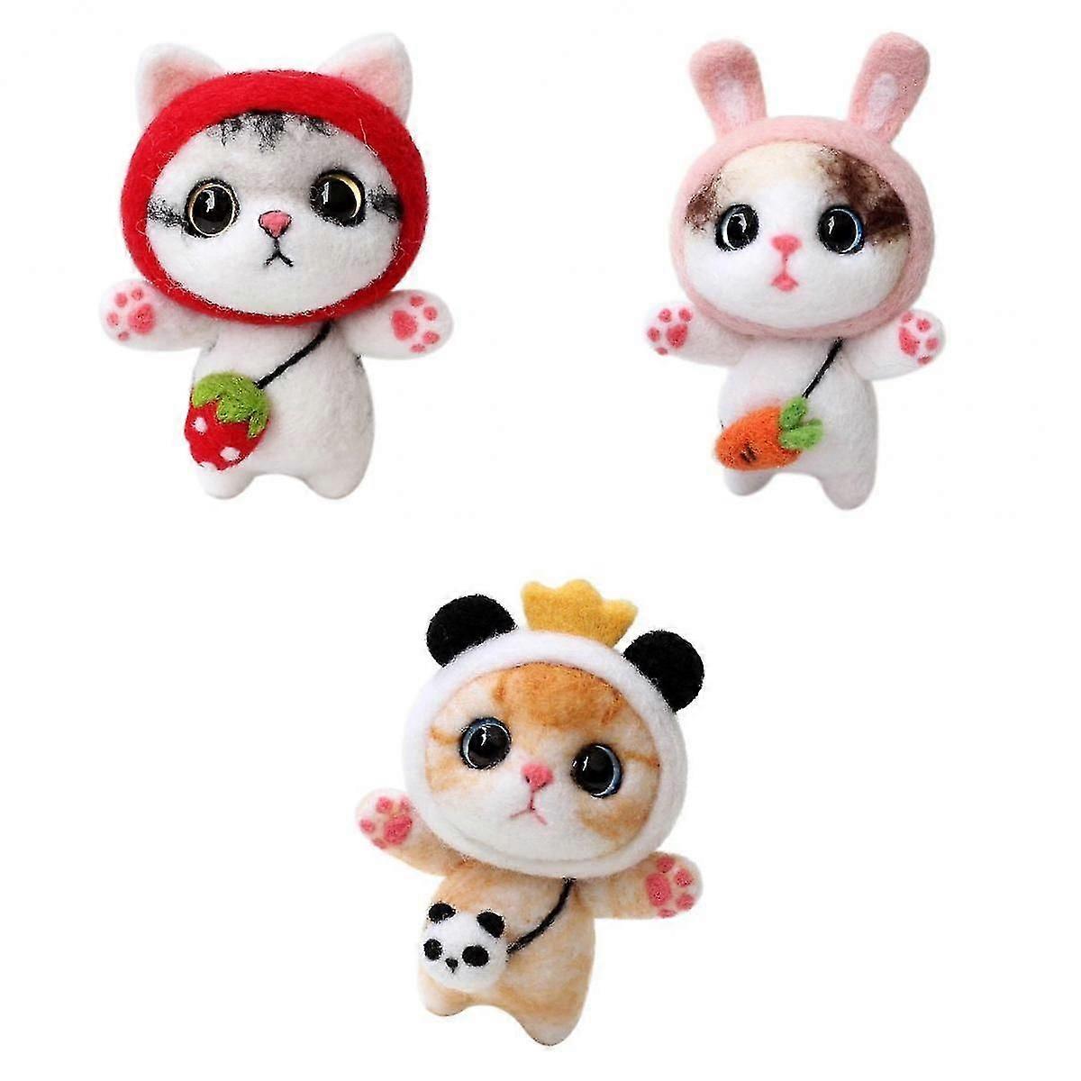 3Pcs DIY Handmade Cat Needle Felting Kit for Beginners with Basic Tools