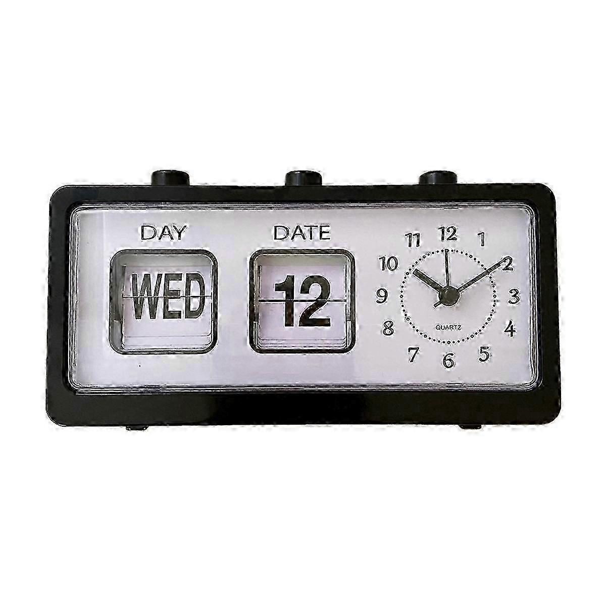 Retro Flip Alarm Clock with Calendar - Black Desktop Decor