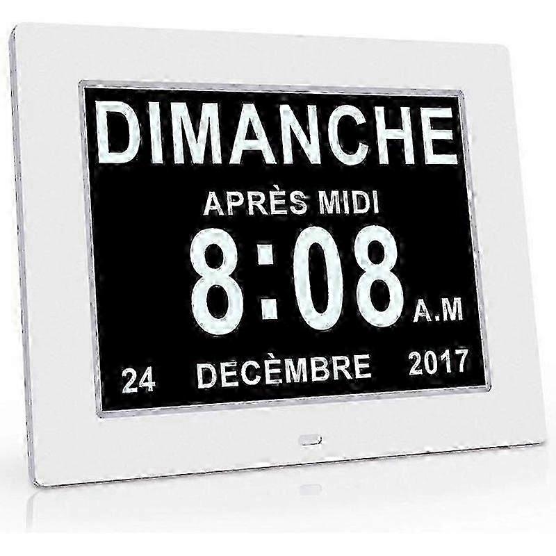 Calendar Clock With Date Day Time Alarm Auto Dimming For Elderly - Alzheimer's And Children - White Sa13035