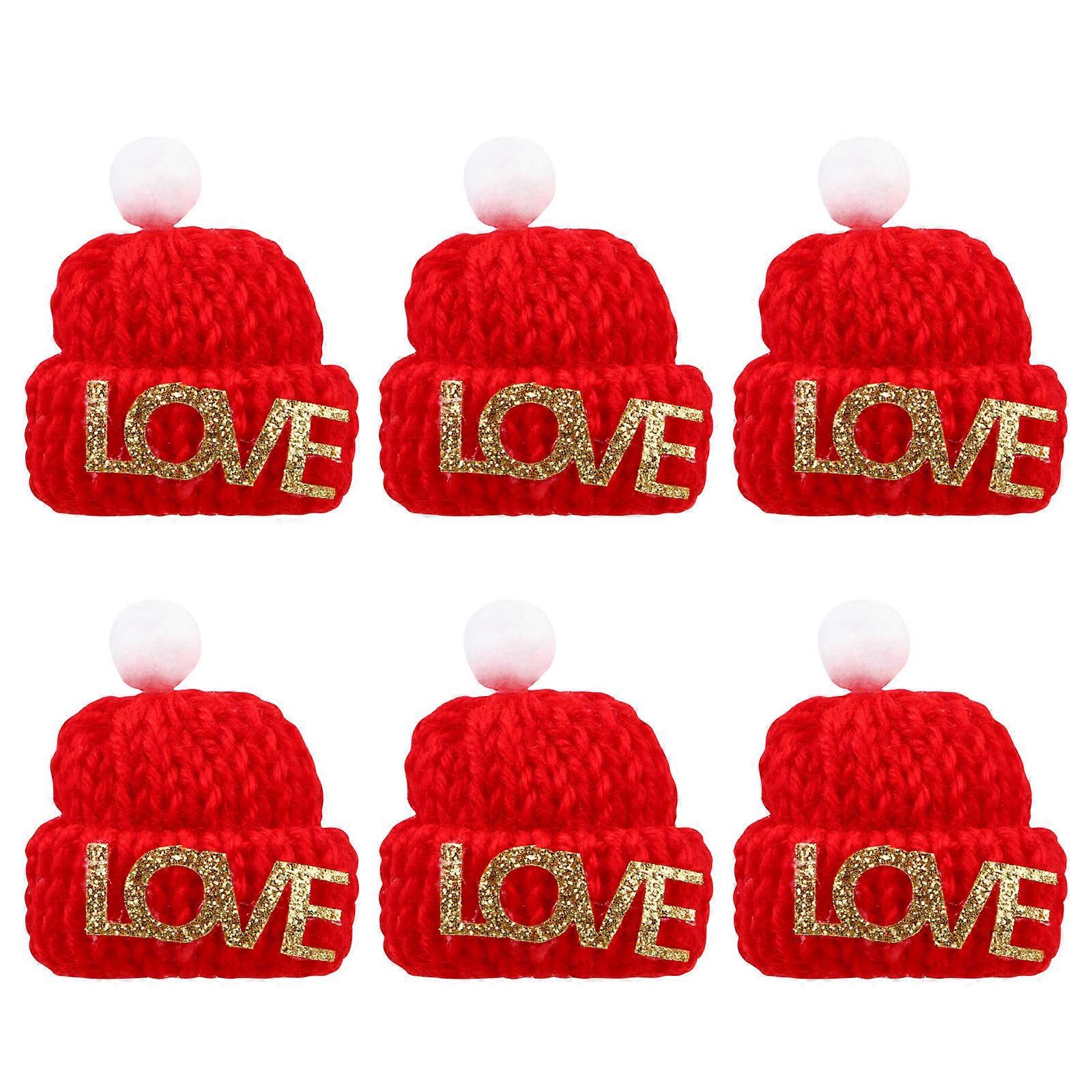 Hat Decorations Parent-Child Games Knitted Finger Hats Early Education Interactive .50X3.50X3.00CM Red Woolen Yarn 10Pcs