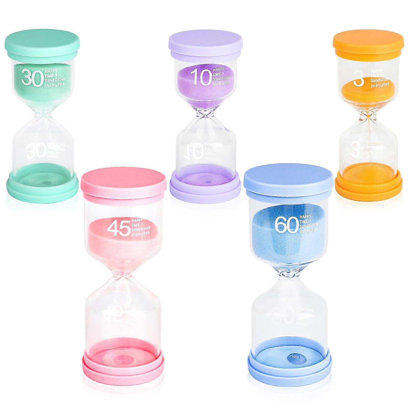 Sand Timer Set, 5 Colours Hourglass, 3 10 30 45 60 Minute Hourglass, Suitable for Home, Classroom, Office, Gym