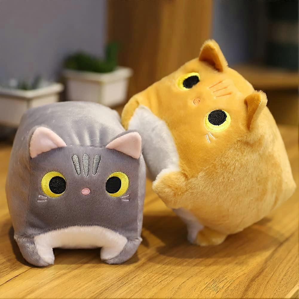 Cute Square Cat Toy Plush Cushion - Kawaii Gray Kitten Stuffed Doll, Soft Cotton Decorative Pet Pillow, Cuddly Hugging Toy
