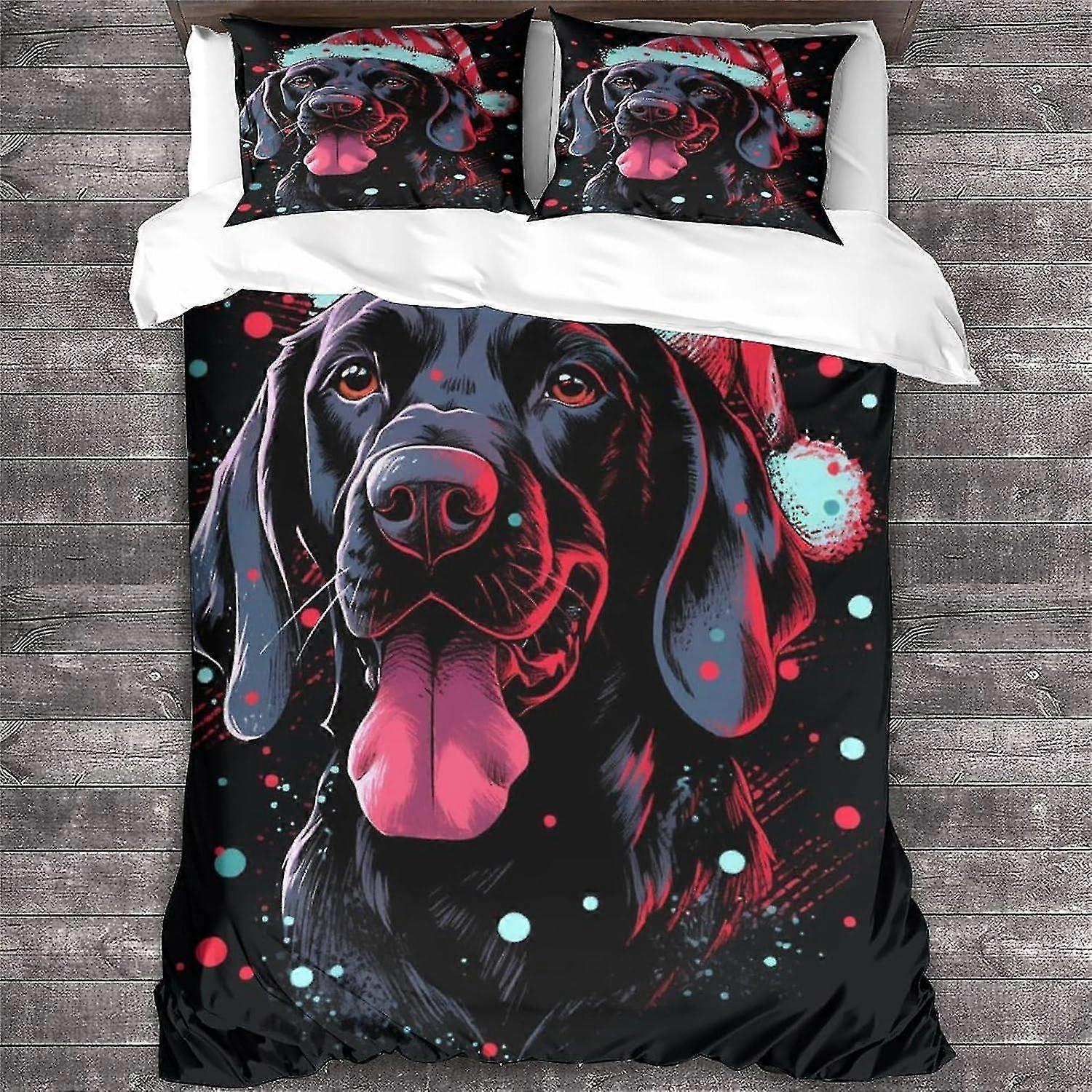 3D Animal Printed Dog Duvet Cover Bedding Set 3Pcs Microfiber Christmas Quilt with Zipper Closure Double