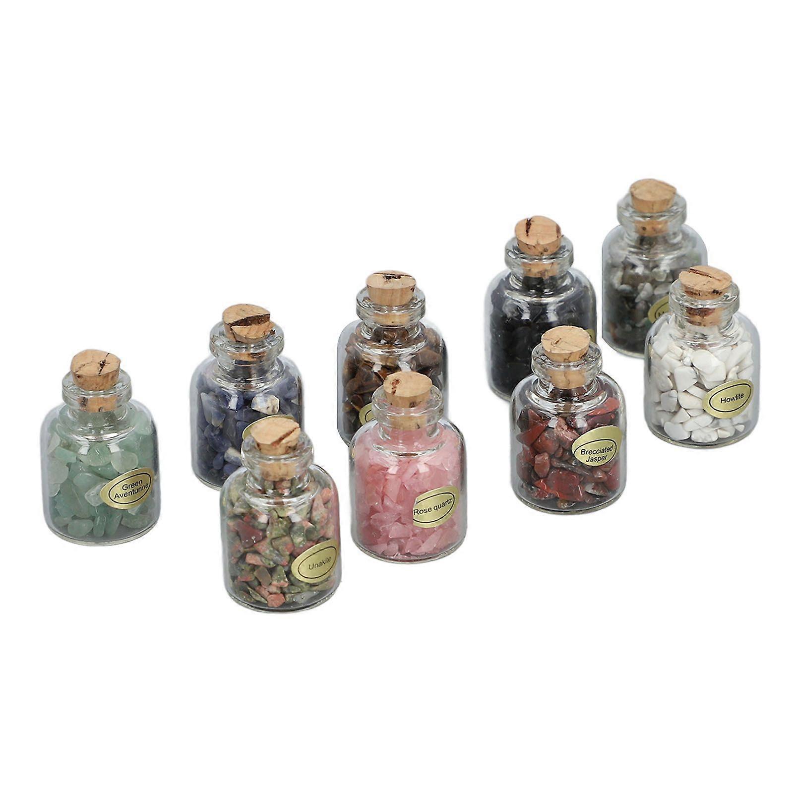 Modelo más reciente 2025, 9 botellas de chips de piedras preciosas de cristal a granel, diferentes chakras.