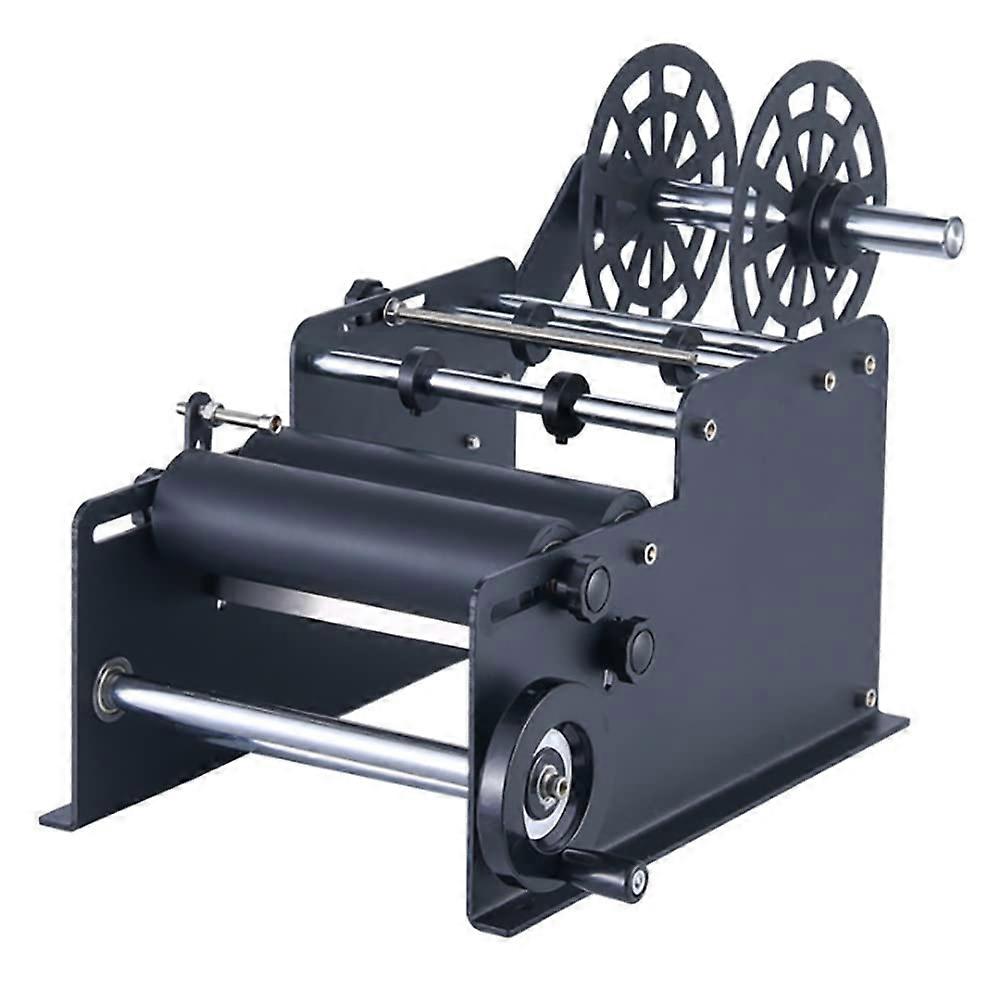 Semiautomatic label applicator, ergonomic handle, adjustable paper tray, for plastic bottles.