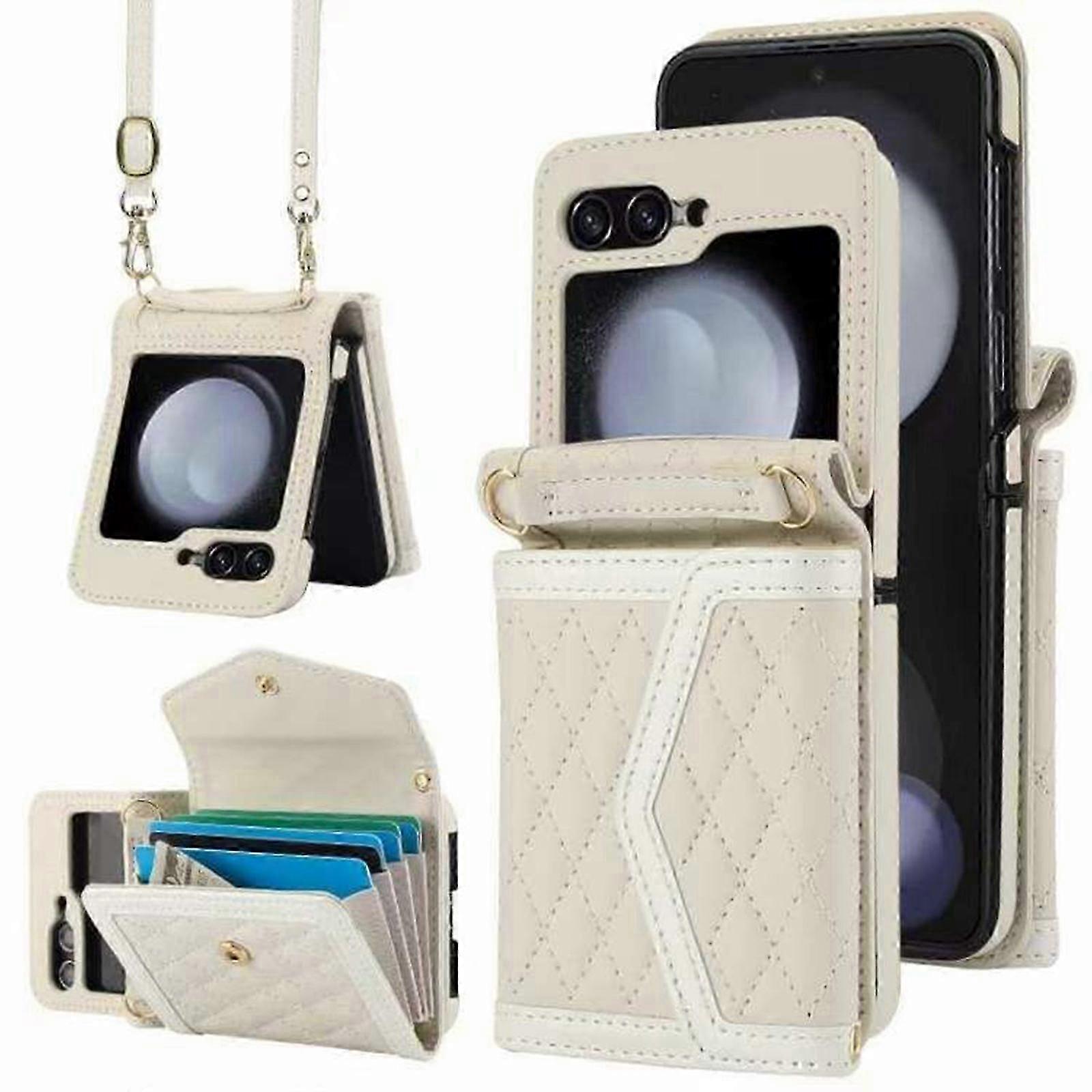 for Samsung Galaxy Z Flip 6 Accordion Crossbody Wallet Case, 8 Card Slots, RFID Blocking, and Adjustable Strap, Soft PU Leather Protective buckle Case
