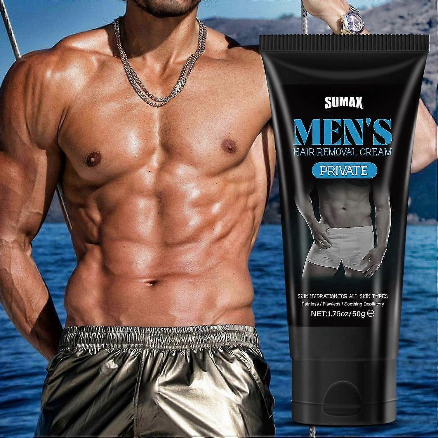 קרם הסרת שיער אינטימי לגברים, קרם אפילציה יעיל ללא כאבים ללא כאבים לזרועות, רגליים, חזה ואזור הערווה - מתאים לכל סוגי העור