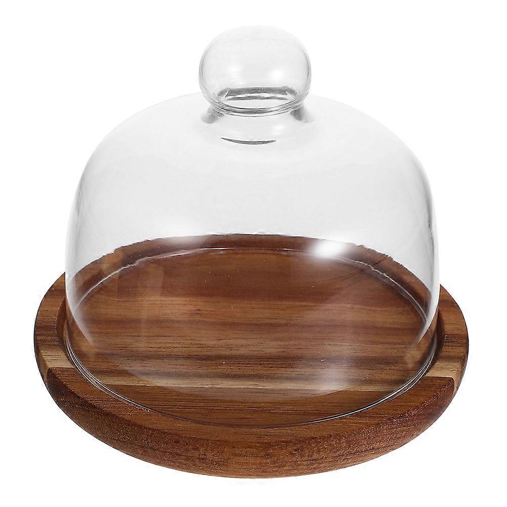 Delicate Cake Tray with Glass Cover, Multi Functional Dessert Plate for Cakes, Pastries, and Desserts, Acacia Wood Design for Home and Party Use