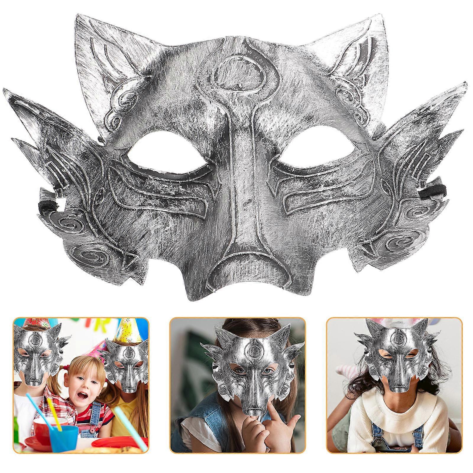 Horror Mask Wolf Head Masquerade Cover Silver 2Pcs