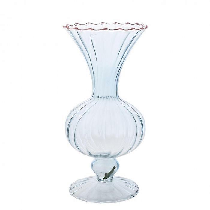 Hestia Ribbed Vase with Pink Trim