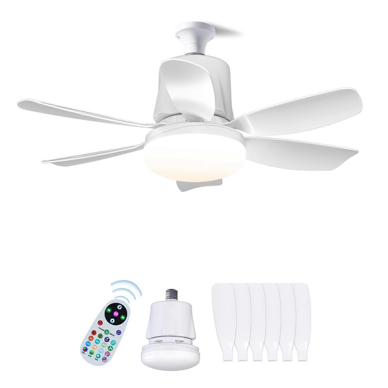 E27 Socket Ceiling Fan Light with LED Light Ceiling Fan Lamp 32W Ceiling Light Suitable for Bedroom and Kitchen Use White