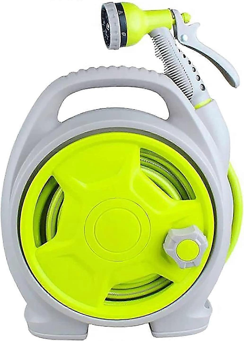 Telescope hose cart wallfloorgarden hose reel, portable mounted water with 6function spray nozzle (15 meters water pipeGreen)