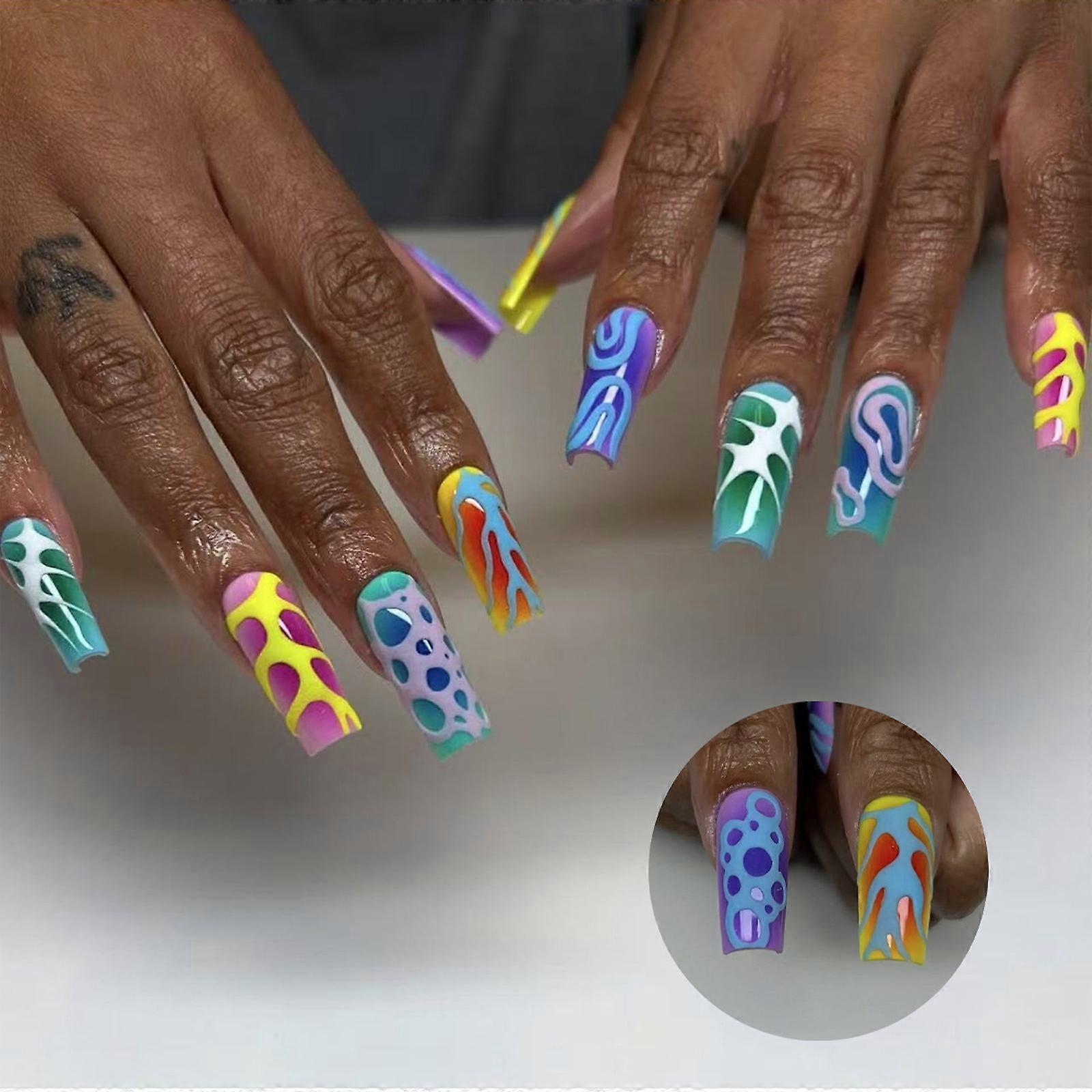 presione en la uña, pegamentos de barra de uñas falsas en uñas uñas postizas uñas acrílicas uñas postizas artificiales para diseños de arte de uñas de bricolaje multicolor