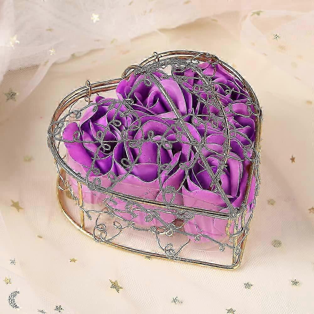 Coș de fier în formă de inimă Cutie cadou goală de Valentines Coș de săpun artificial Cutie cadou de trandafiri pentru nunta de Ziua Îndrăgostiților, Ziua Mamei, Ziua Zilei De Naștere
