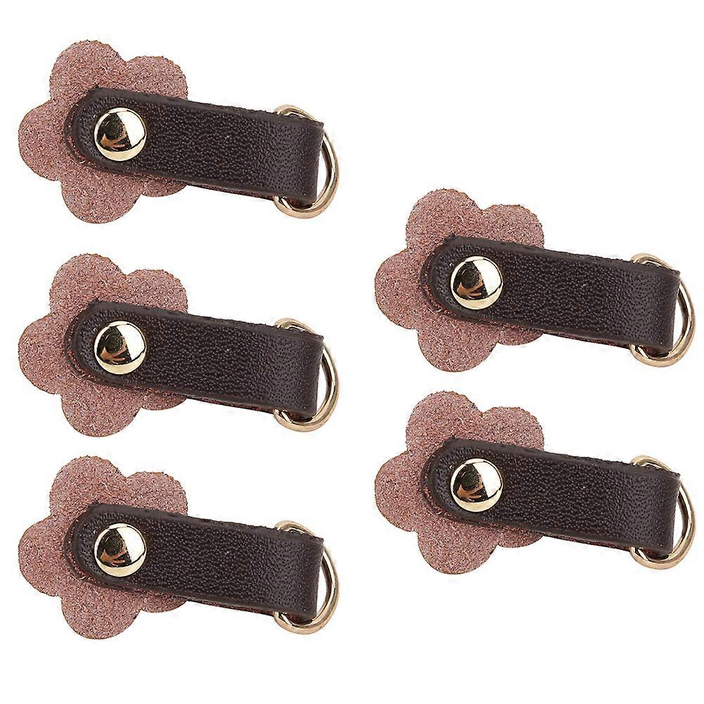 5Pcs Zipper Puller Heads Split Leather Flower Shape DIY Clothes Sewing AccessoriesBrown Yellow