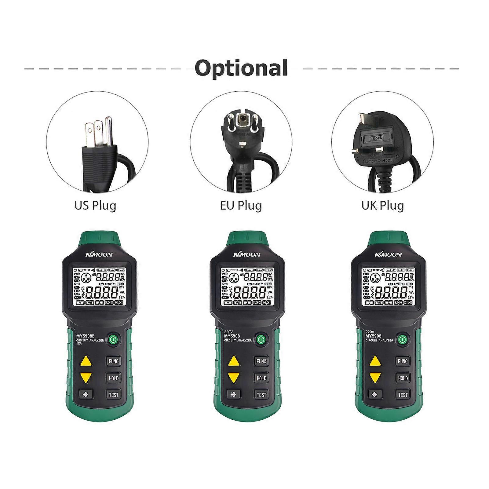 KKmoon MY5908 Digital LCD Backlight Circuit Analyzer True RMS AC Voltage RCD GFCI Electrical Tester Line Fault Test Device