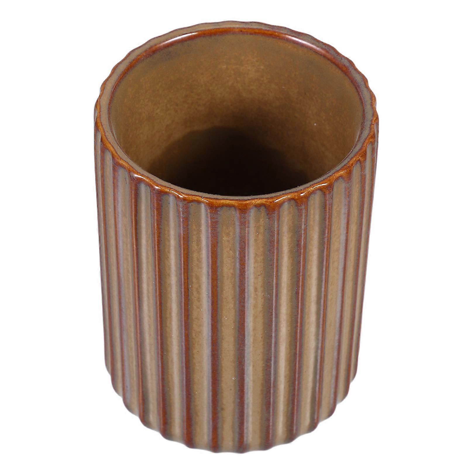 Retro Ceramic Mug, Classic Striped Stoneware Tea Cup, Lightweight Office Beverage Cup with Smooth Surface and Stable Flat Base for Daily Use