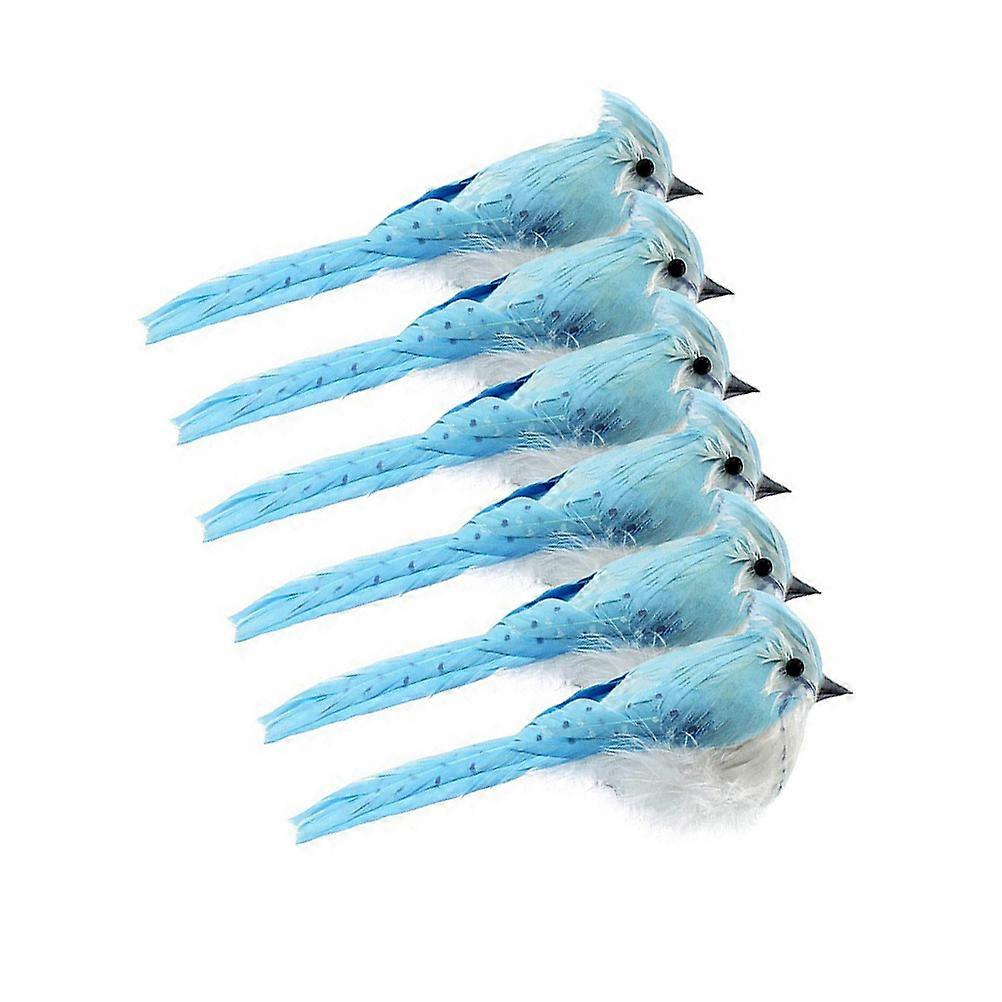 6pcs Blue Lifelike Bird Figurines for Christmas Tree, Garden Decoration & DIY Crafts – Realistic Artificial Bird Sculptures to Inspire Creativity