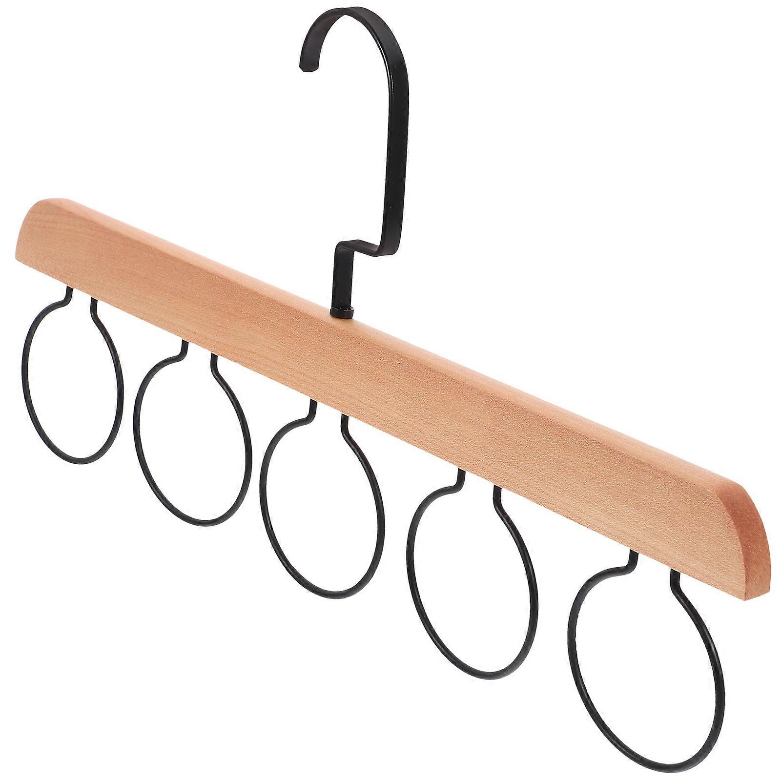 Multifunctional Wooden Necktie Hanger and Scarf Organizer with 5 Loops for Closet Storage Multi