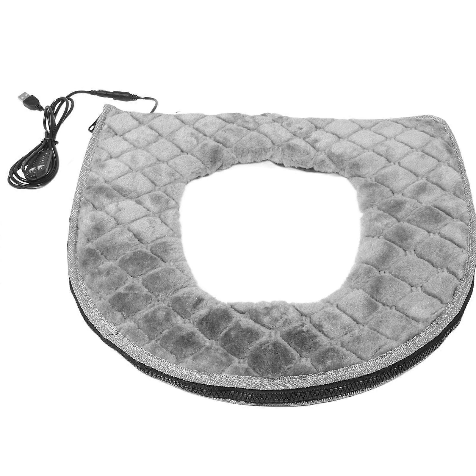 USB Heated Toilet Seat Cover with Grid Design Soft Lint Material Grey Color for Home Use Adjustable Heating Washable Rapid Heating