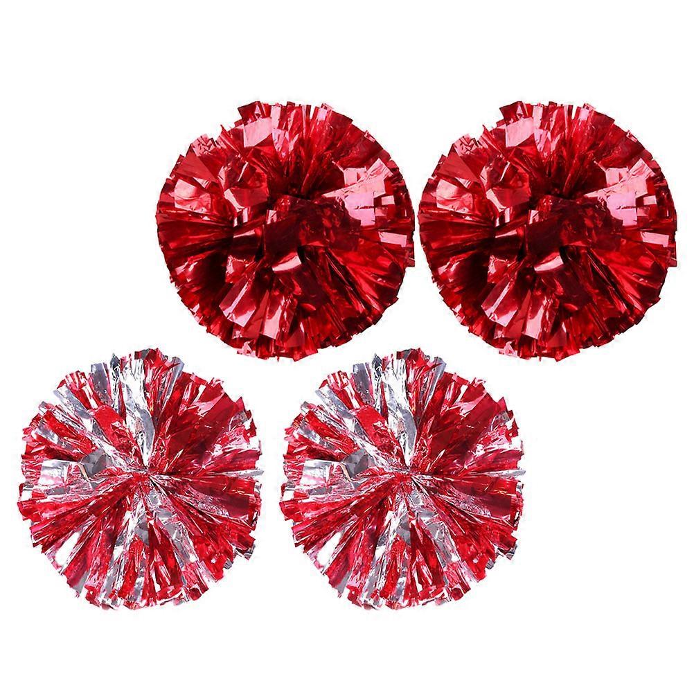 4pcs Red Cheerleading Pom Poms for School Sports Events Plastic PET Durable Reusable