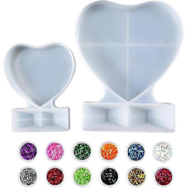 2 pcs photo frame casting mold picture silicone heart shape crystal resin casting mold + 12