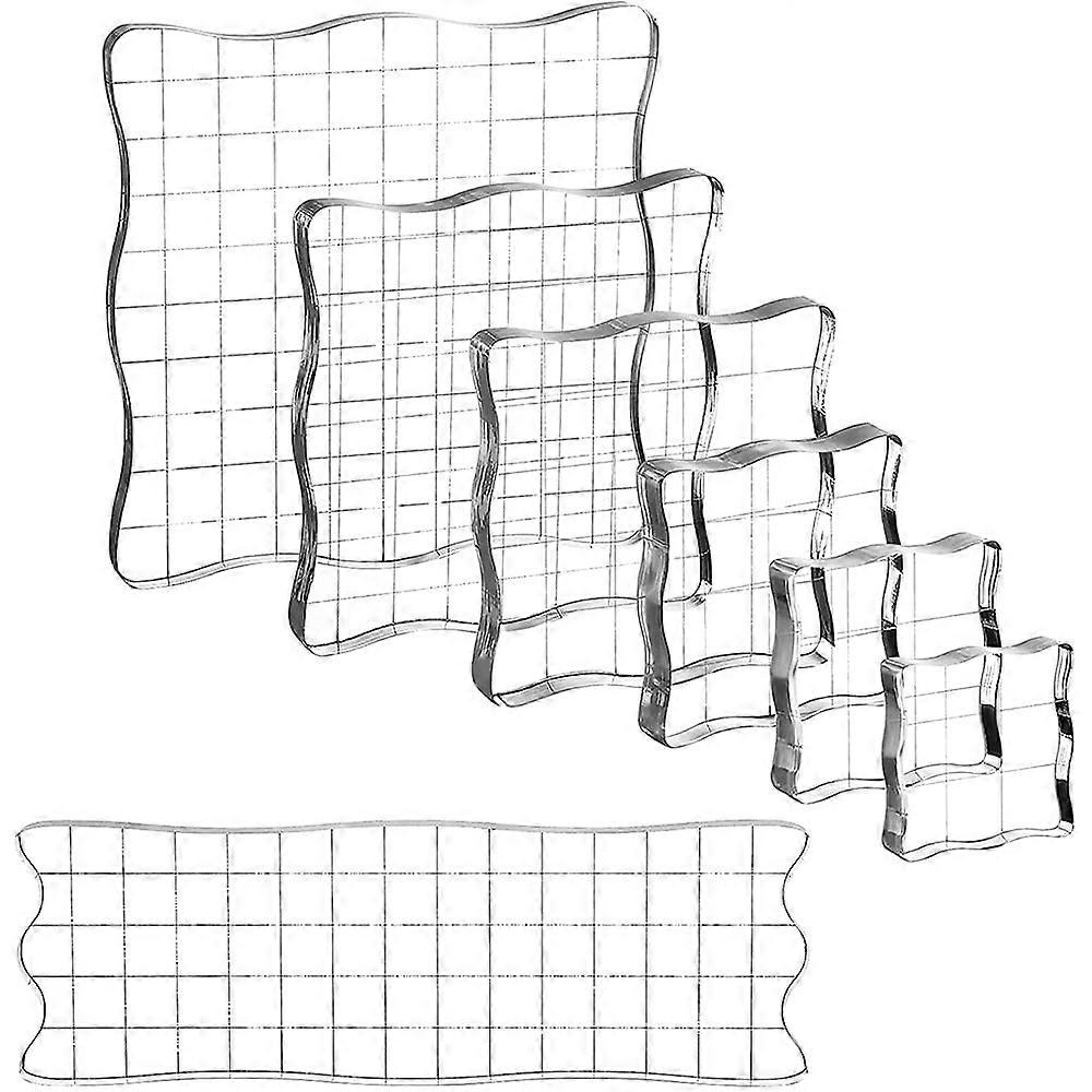 7 Pieces Transparent Stamp Blocks, Acrylic Stamp Blocks Tool Set with Grid for Scrapbooking Crafts, Cards, Schedule Book