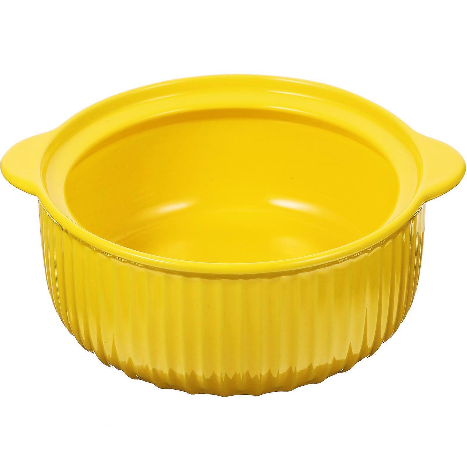 Yellow Ceramic Bowl for Home Use HeatResistant and CorrosionResistant Suitable for Soup and Noodles 10.5 Inches