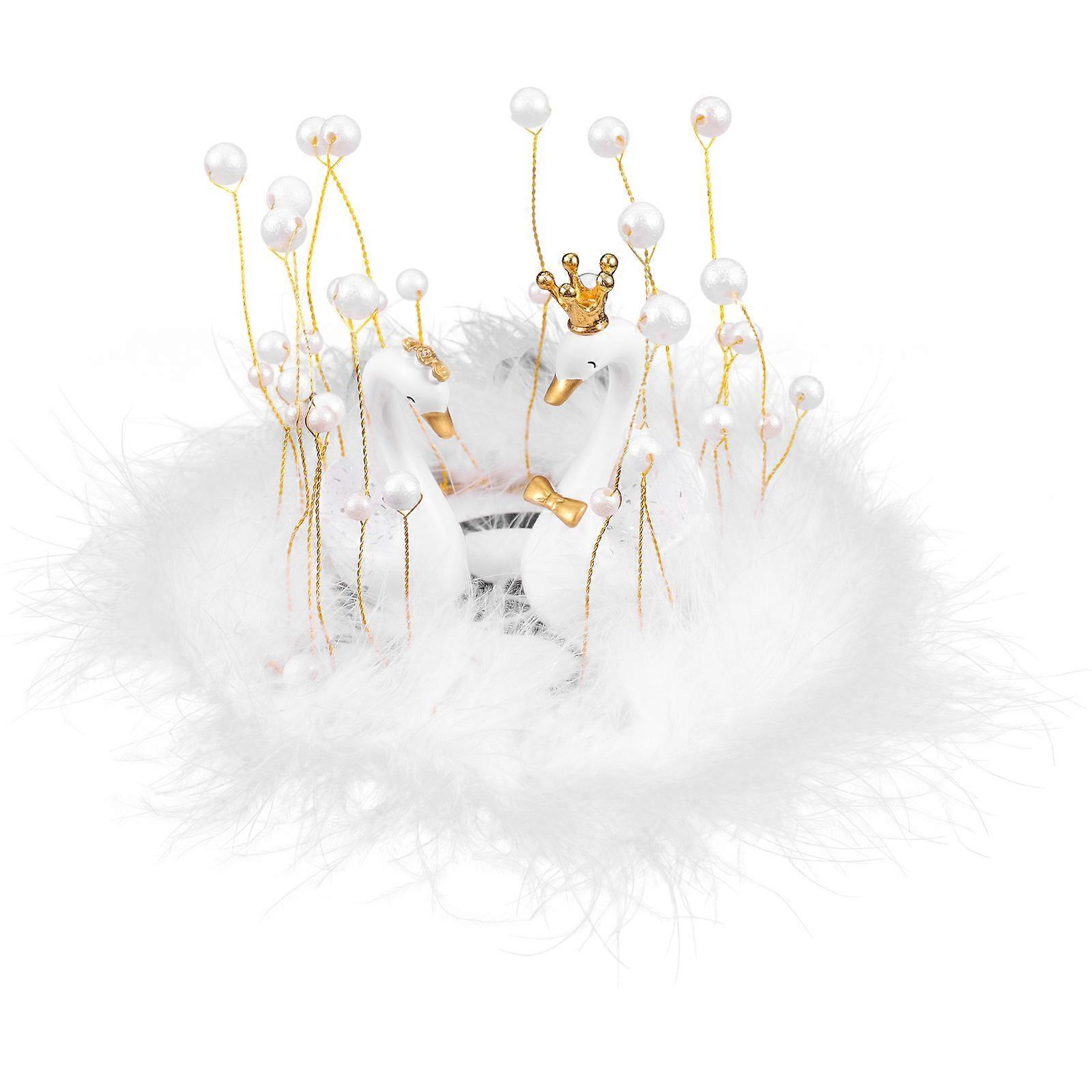 Adorable Miniature Swan 1Set White Swan Sculpture Resin Build for Decor